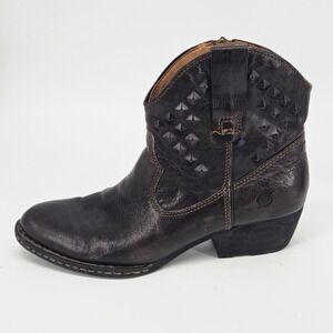 Born Black Studded Leather Western Ankle Boots Side Zip Moto Punk Goth Biker Y2K